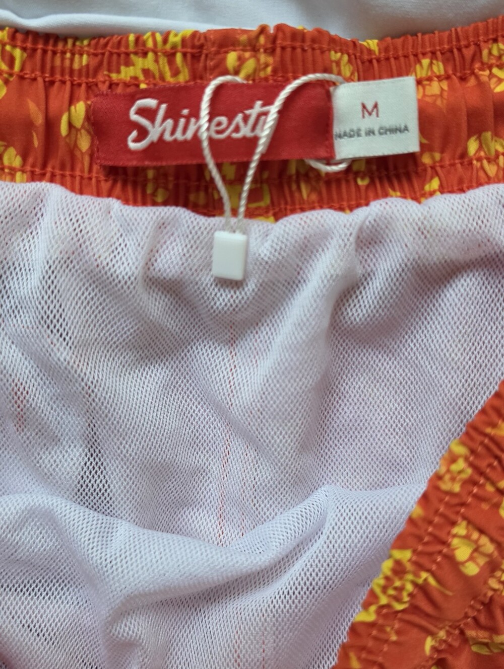Shinesty Men's Orange Swim Trunks with Yellow Pattern - Picture 3 of 6